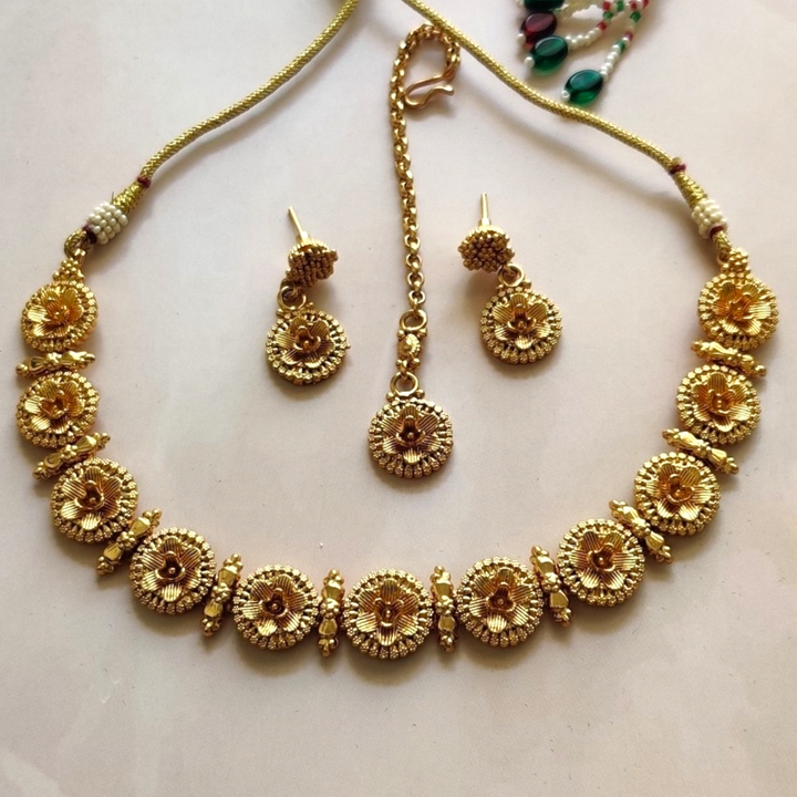 Antique Gold Plated Necklace Set - Sparkleeng Jewels