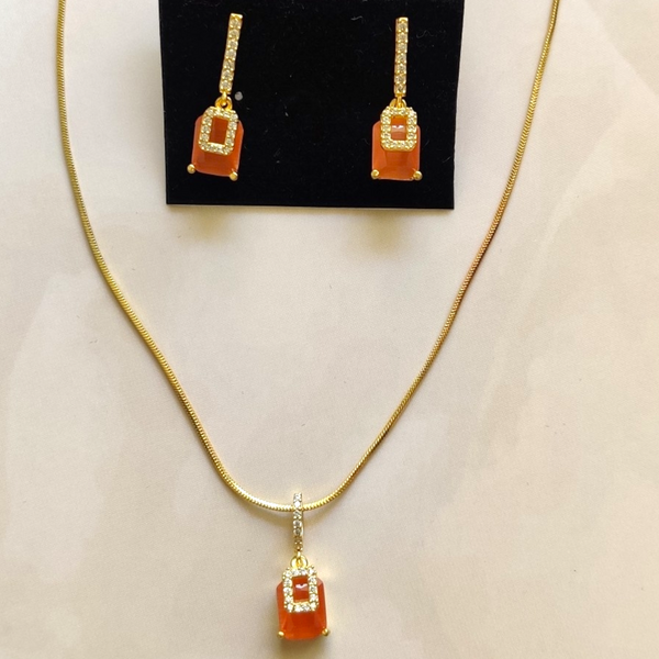 CZ - Gold Plated Pendant and Drop Earrings Set - Sparkleeng Jewels