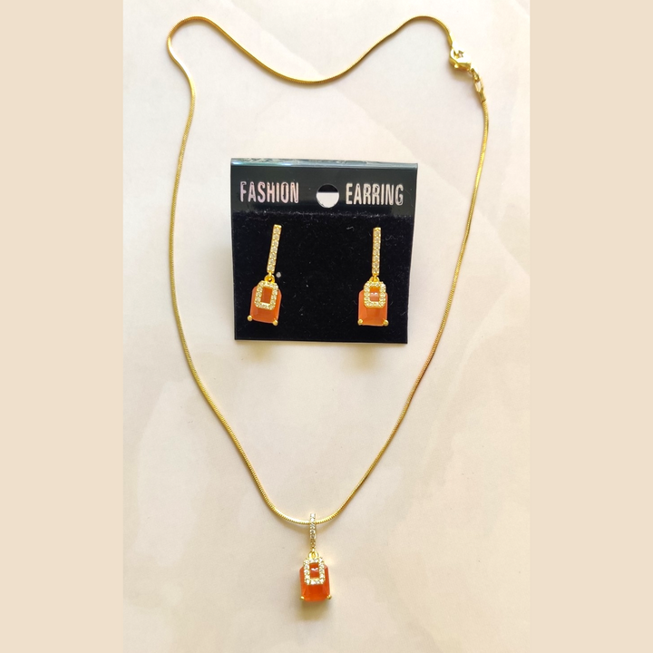 CZ - Gold Plated Pendant and Drop Earrings Set - Sparkleeng Jewels