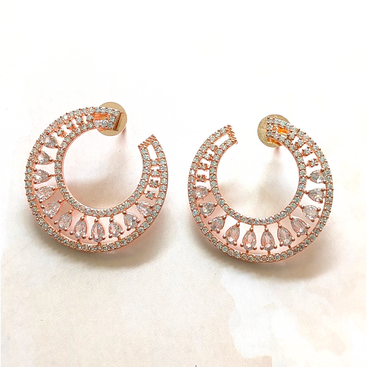 CZ - Rose Gold Zircona Hoop Earrings - AD Earrings - Sparkleeng Jewels