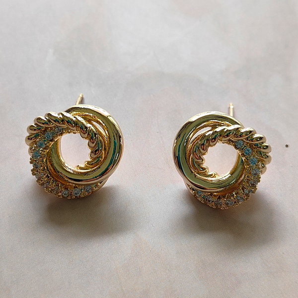 CZ - Gold Plated Whirlpool Studs - AD Earrings - Sparkleeng Jewels