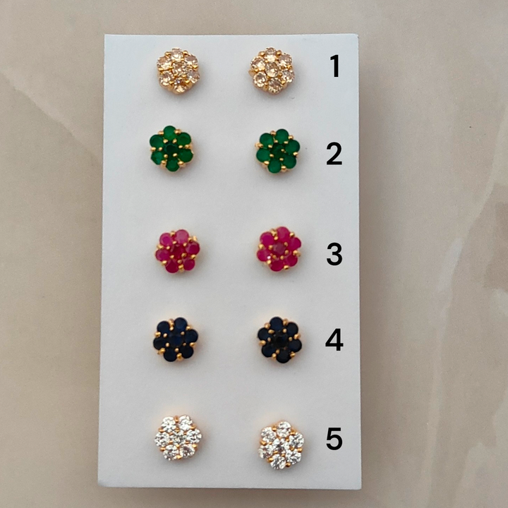 CZ - Flower Studs with Gold Plating - Western Earrings - Sparkleeng Jewels