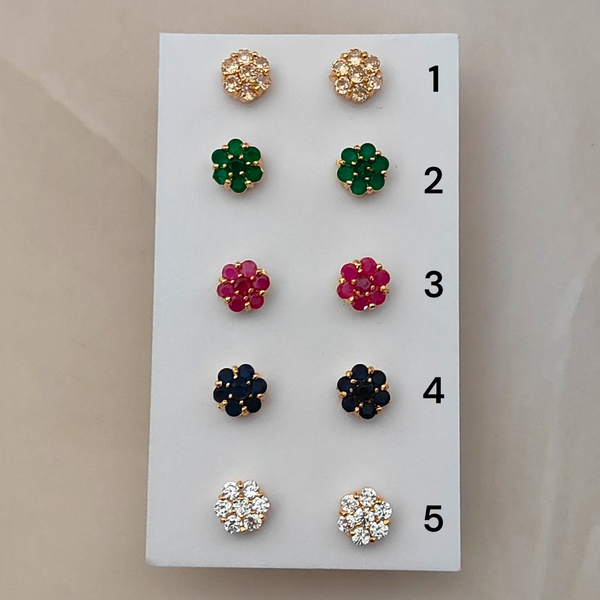 CZ - Flower Studs with Gold Plating - Western Earrings - Sparkleeng Jewels