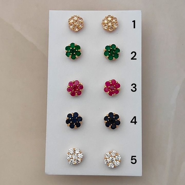 CZ - Flower Studs with Gold Plating - Western Earrings - Sparkleeng Jewels