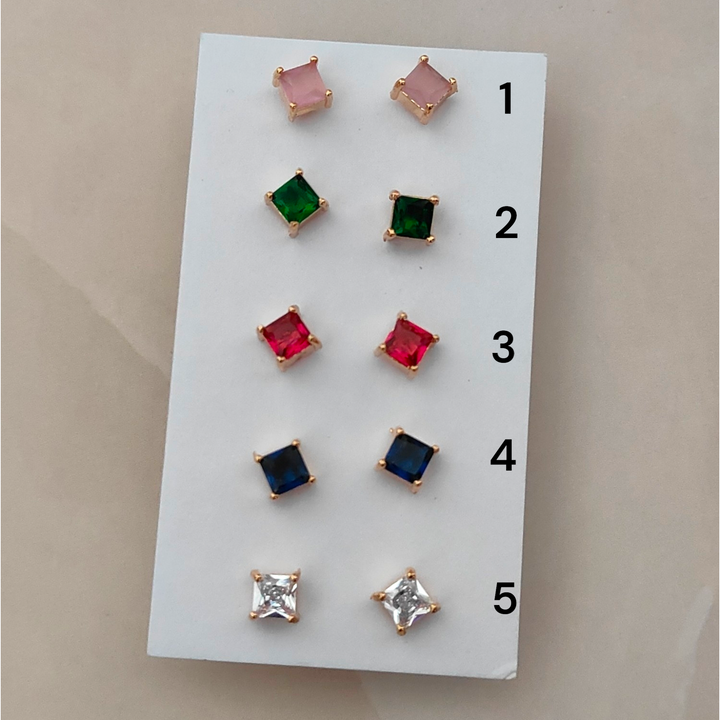 CZ - Gold Plated Square Solitaire Studs - Western Earrings - Sparkleeng Jewels