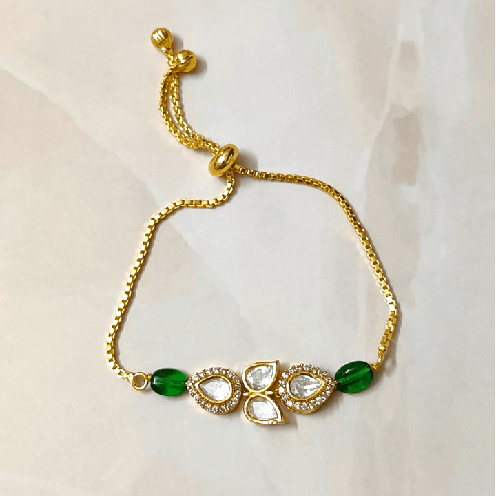 Gold Plated Green Kundan Bracelet - Sparkleeng Jewels