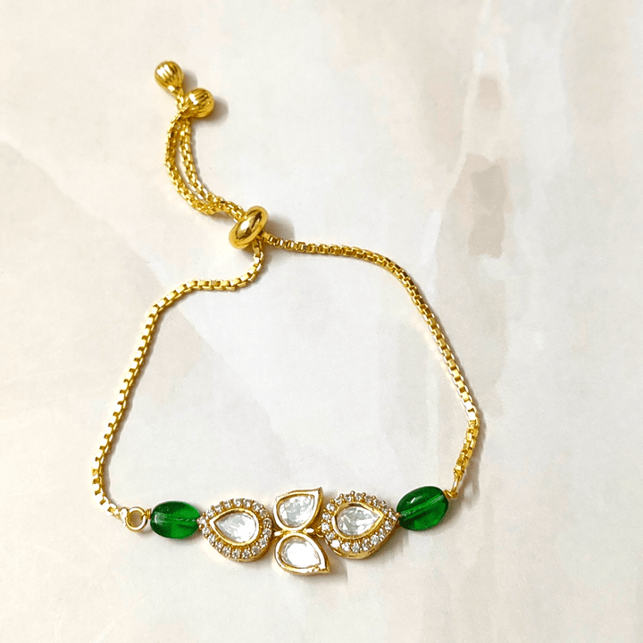 Gold Plated Green Kundan Bracelet - Sparkleeng Jewels