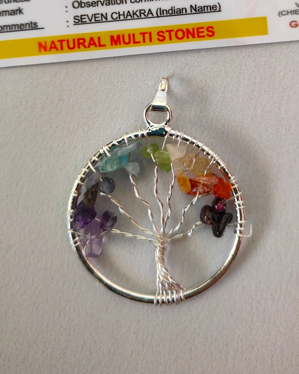 Real 7 Chakra Tree of Life Semi-Precious stone pendant - Sparkleeng Jewels