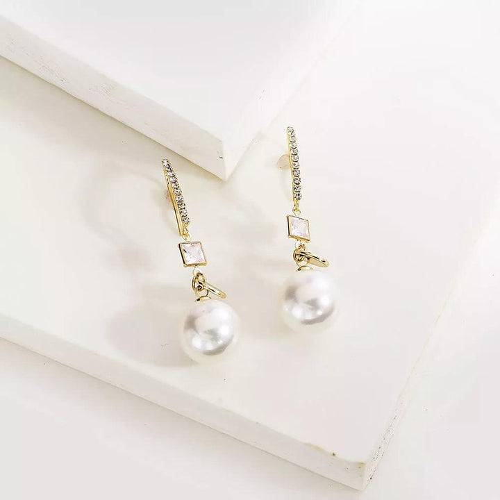 AD & Pearl Drop Earrings - Sparkleeng  Jewels