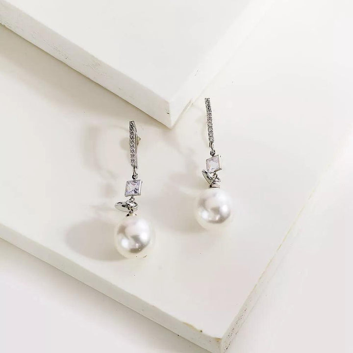 AD & Pearl Drop Earrings - Sparkleeng  Jewels