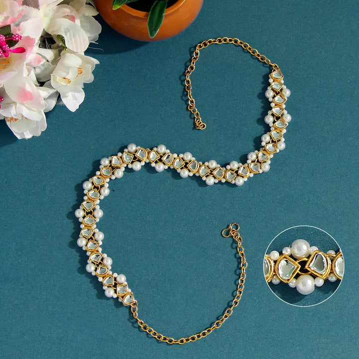 White Colour Kundan and Moti Mathapatti - Sparkleeng  Jewels