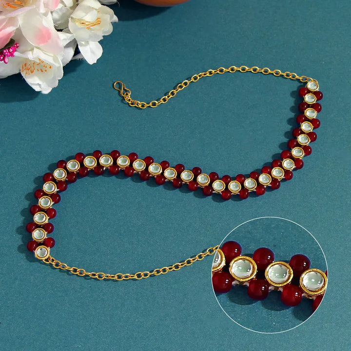 Maroon Kundan and Moti Matha patti - Sparkleeng  Jewels