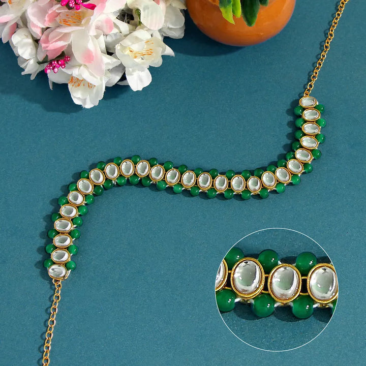 Green Moti and Kundan Matha Patti - Sparkleeng  Jewels