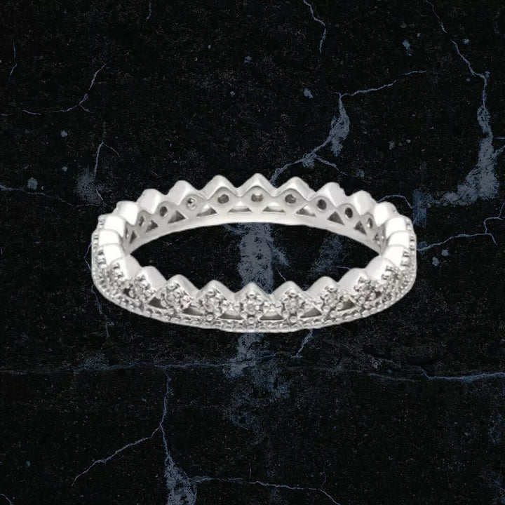 Rhodium Plated Crown Ring - Sparkleeng  Jewels