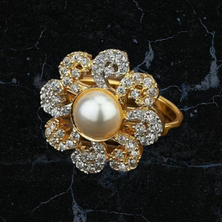 Marigold & Pearl Adjustable Finger Ring - Sparkleeng  Jewels