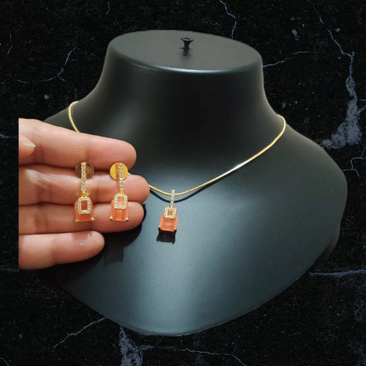 Gold Plated Pendant and Drop Earrings Set - Sparkleeng  Jewels