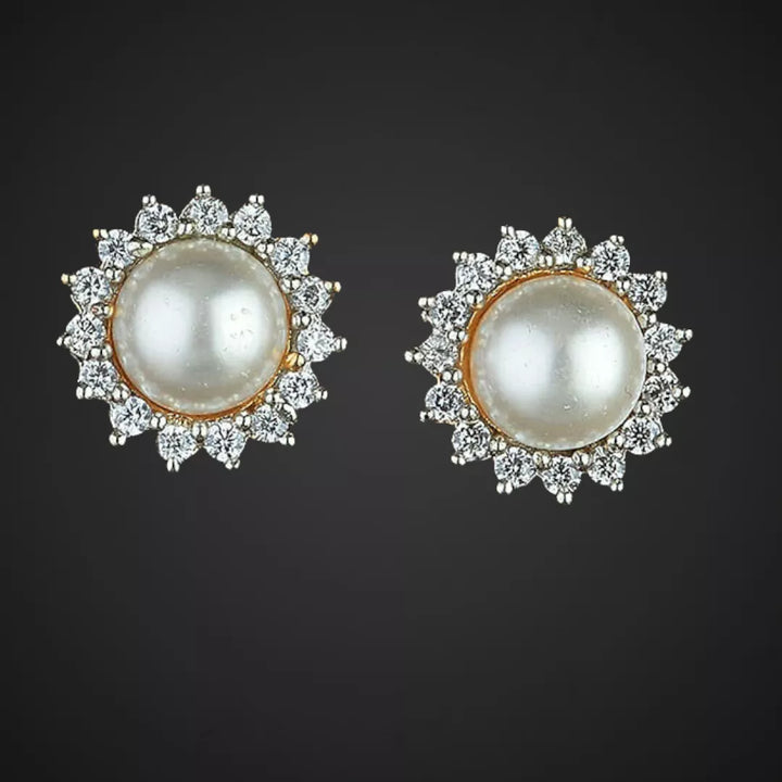 Pearl And Zircona Sun Studs - Sparkleeng  Jewels