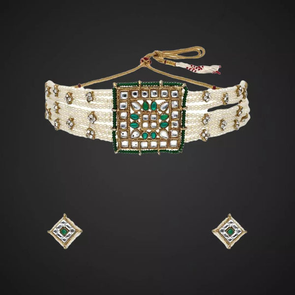 Green Stone Kundan & Moti Choker Set and Mehendi Finish - Sparkleeng  Jewels