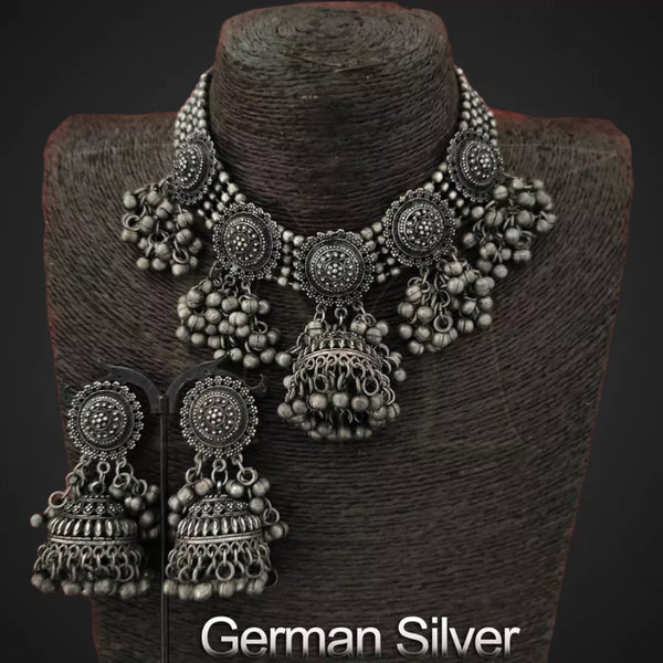 German Silver Aanchal Necklace Set - Sparkleeng  Jewels