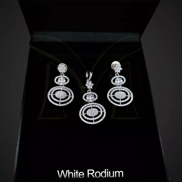 Rhodium Plated Pendant Earrings Set - Sparkleeng  Jewels