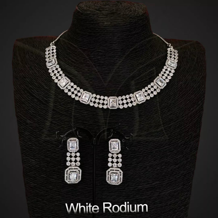 CZ - Rhodium Triple Layered Necklace Set - Sparkleeng  Jewels