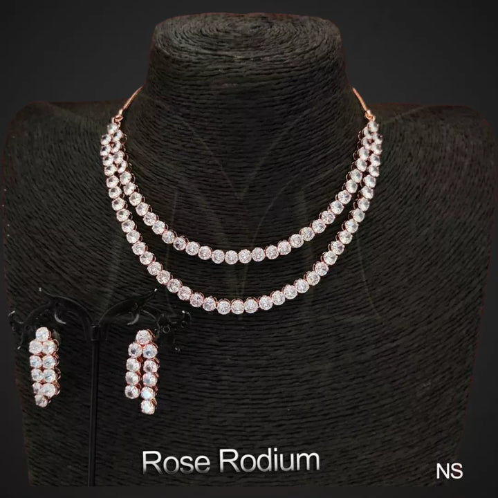 CZ - Double Layered Classic Rose Gold Diamonds Necklace - Sparkleeng  Jewels