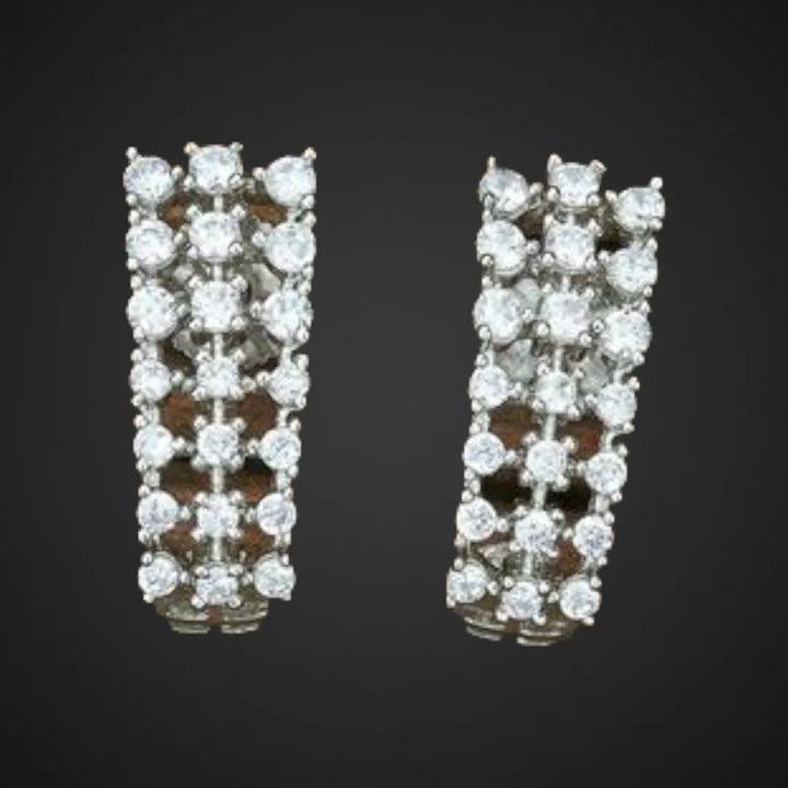 Two Tone Plated AD Hoop Earrings - Sparkleeng  Jewels