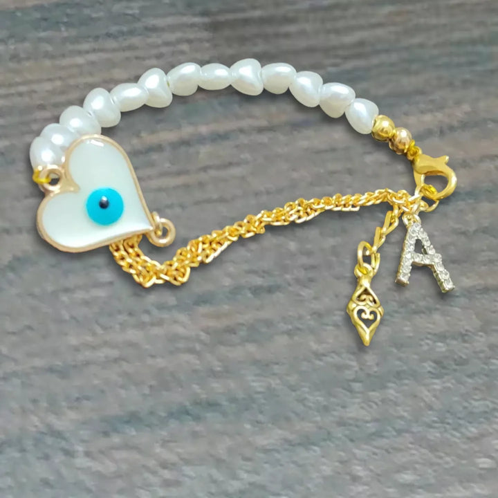 Name Charm Evil Eye Heart Bracelet - Sparkleeng  Jewels