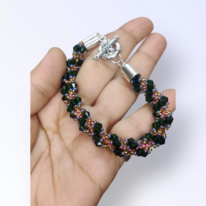 Royal Green Spiral Beaded Bracelet - Sparkleeng  Jewels