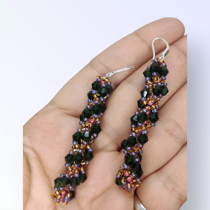 Royal Green Spiral Beaded Earrings - Sparkleeng  Jewels