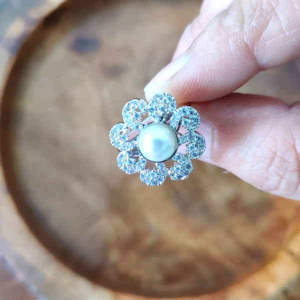 Marigold & Pearl Adjustable Finger Ring - Sparkleeng  Jewels