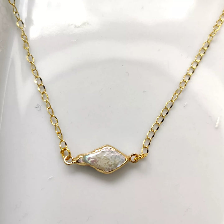 Real Pearl (MOP) Pendant in 18K Gold Plated Chain / Style - Oval Pearl - Sparkleeng  Jewels