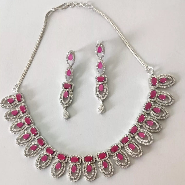 CZ - Pankhudi Necklace and Long Earrings Set - Sparkleeng Jewels