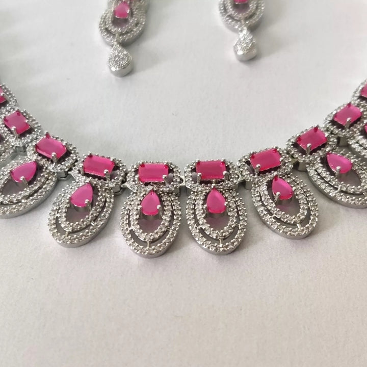 CZ - Pankhudi Necklace and Long Earrings Set - Sparkleeng Jewels