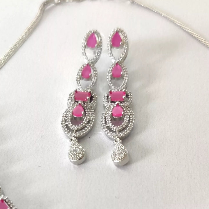 CZ - Pankhudi Necklace and Long Earrings Set - Sparkleeng Jewels