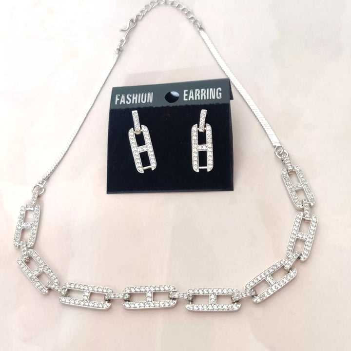 CZ - Link Chain Diamonds Necklace Set - Sparkleeng Jewels