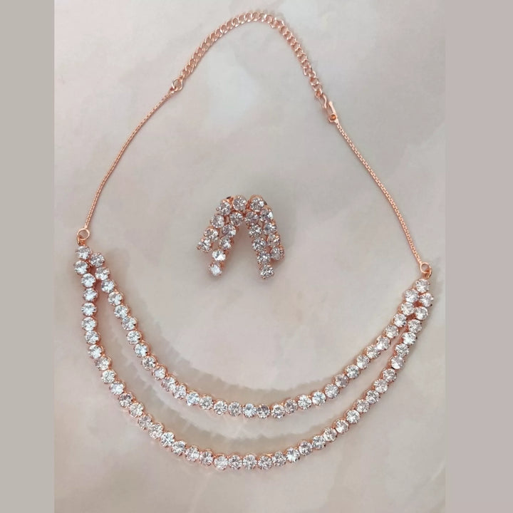 CZ - Double Layered Classic Rose Gold Diamonds Necklace - Sparkleeng Jewels