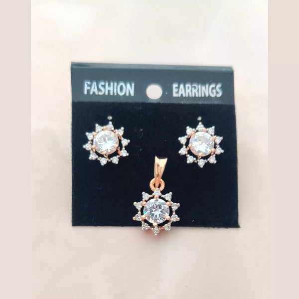 CZ - Rose Gold Sunrise Pendant and Earrings Set - Sparkleeng Jewels