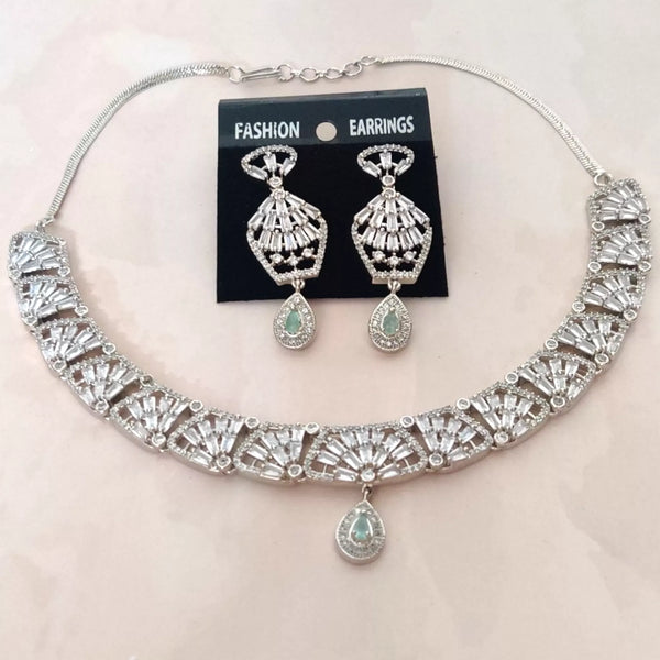 CZ - Mint Diamonds Choker Necklace Set - Sparkleeng Jewels