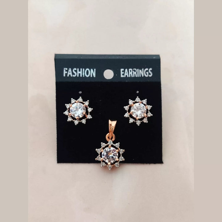 CZ - Rose Gold Sunrise Pendant and Earrings Set - Sparkleeng Jewels