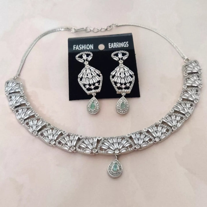 CZ - Mint Diamonds Choker Necklace Set - Sparkleeng Jewels