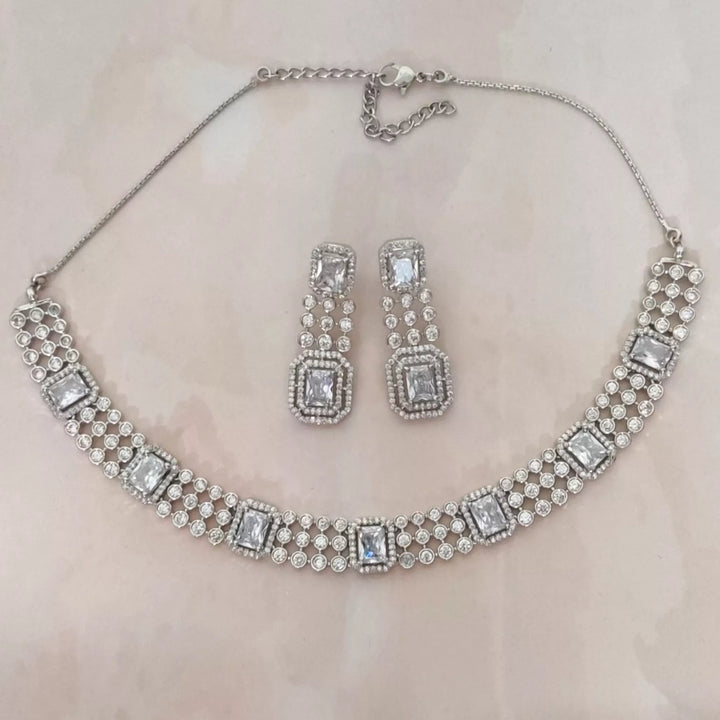 CZ - Rhodium Triple Layered Necklace Set - Sparkleeng Jewels