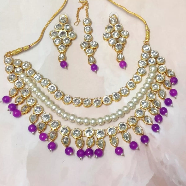 Moti Kundan Purple Rani Haar - Sparkleeng Jewels