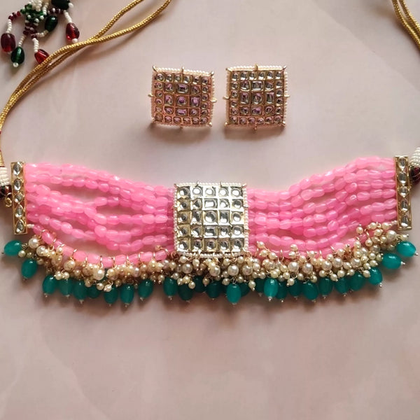 Meenakari Moti Choker Set with Gold Plating - Sparkleeng Jewels