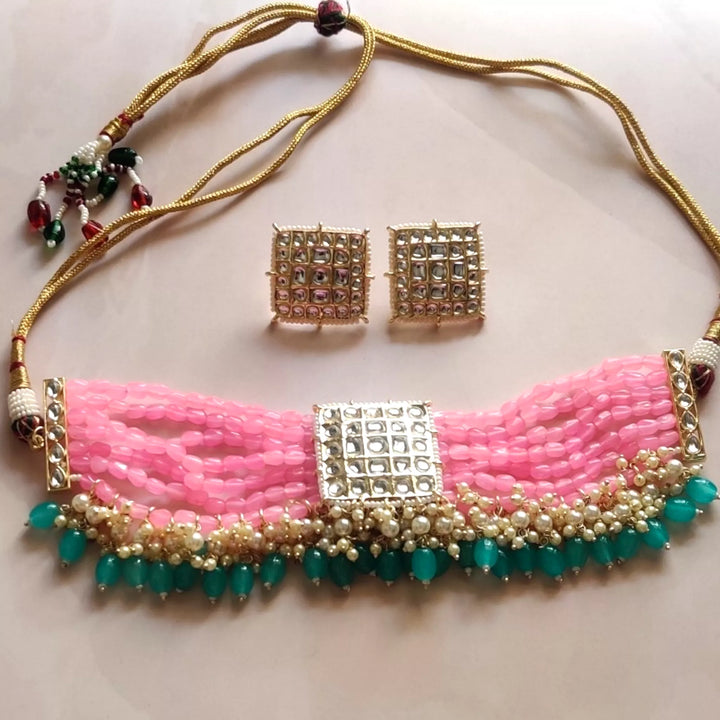 Meenakari Moti Choker Set with Gold Plating - Sparkleeng Jewels