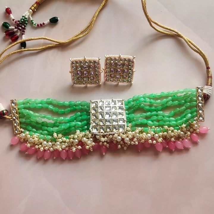 Meenakari Moti Choker Set with Gold Plating - Sparkleeng Jewels